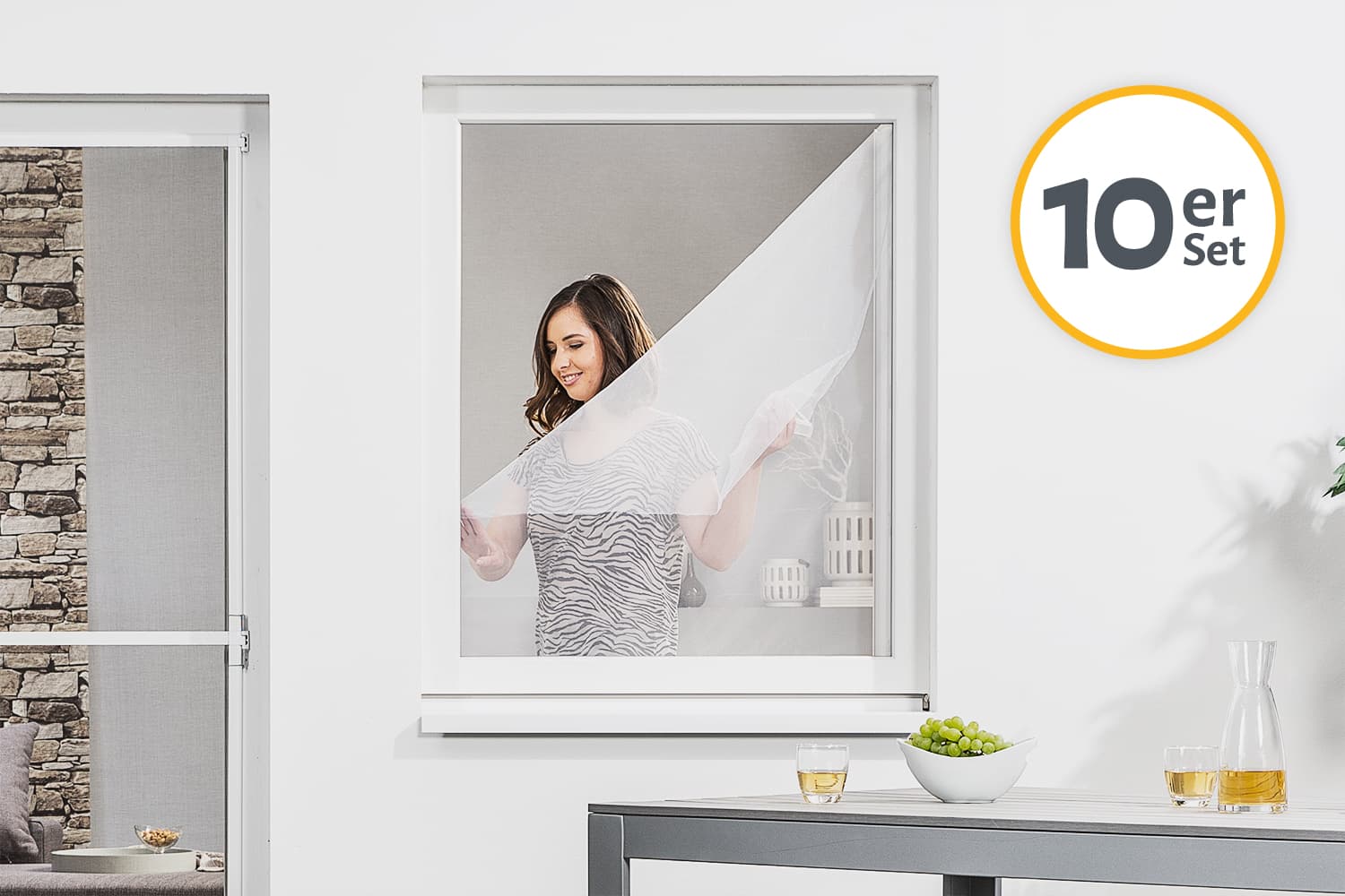 Fliegengitter Fenster mit Klettband, 10er Set - weiß - 130 x 150 cm