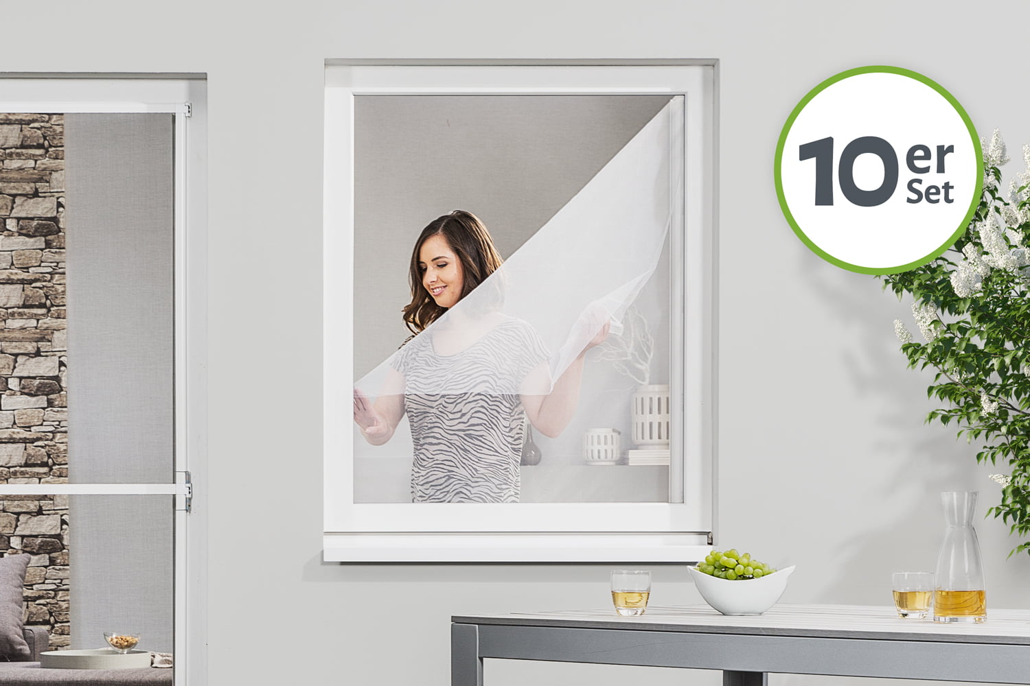 Fliegengitter Fenster mit Klettband, 10er Set - weiß - 130 x 150 cm