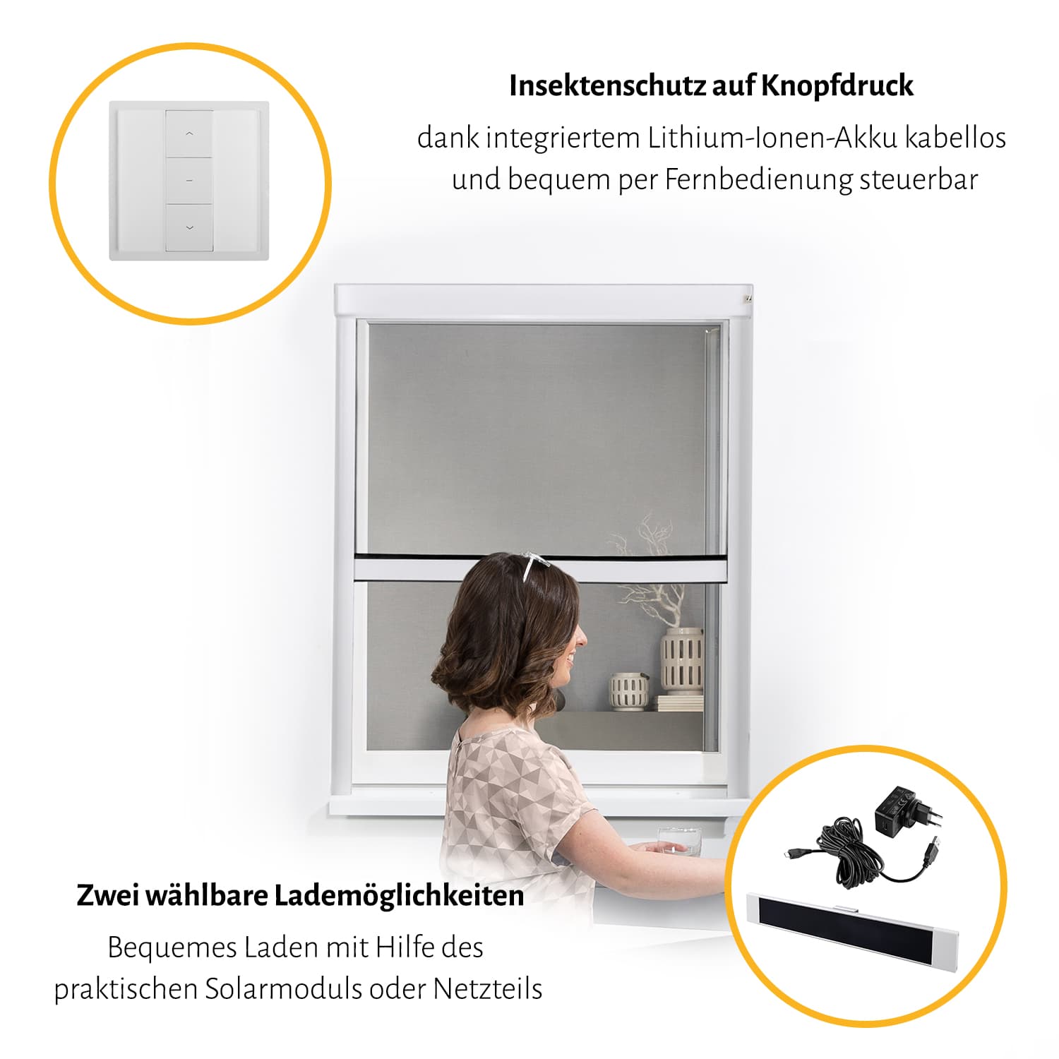 elektrisches Insektenschutzrollo Fenster "ENSEKTO", Zuschnitt - Alurahmen