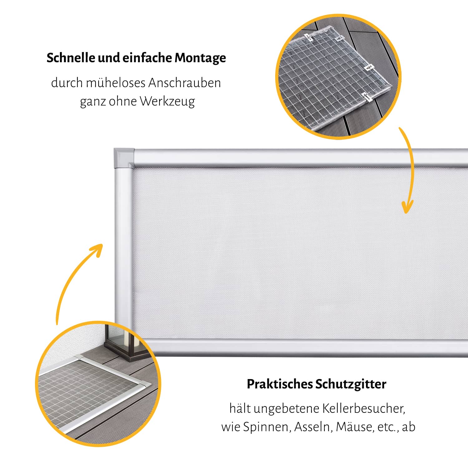 Lichtschachtabdeckung "MASTER", silber eloxierter Rahmen - Edelstahl Gewebe