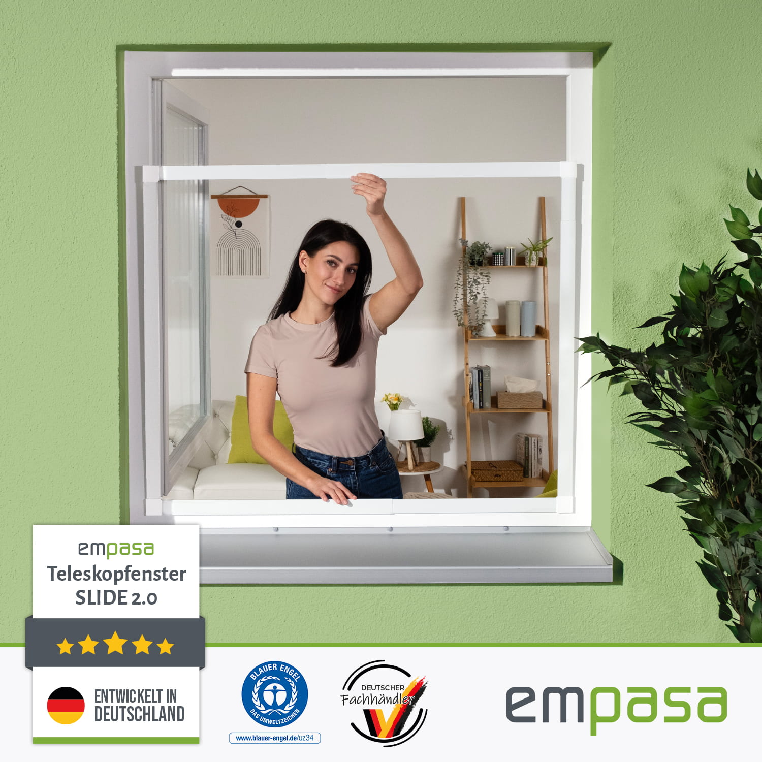 Fliegengitter Fenster Teleskopbausatz "SLIDE 2.0", 120 x 140 cm - Alurahmen amazon, weiß