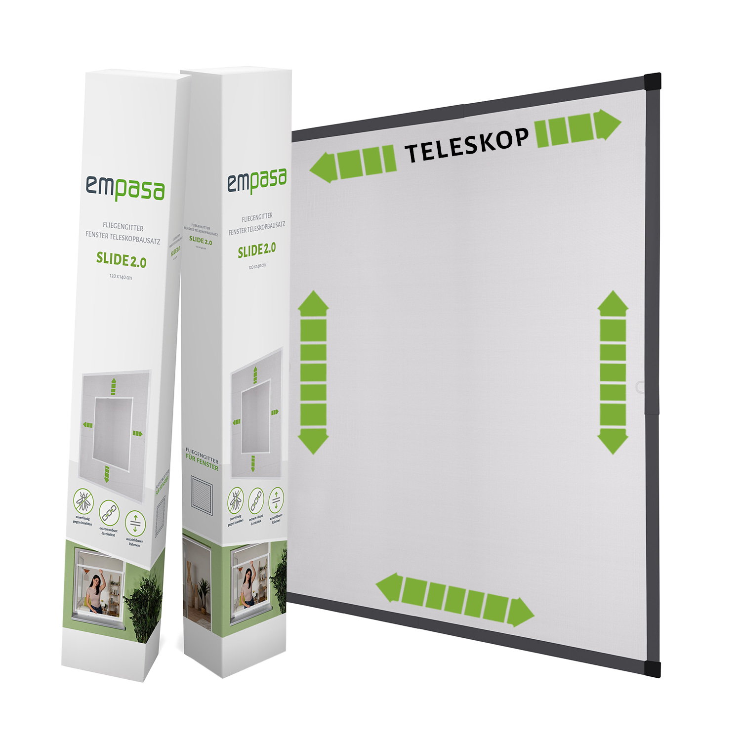 Fliegengitter Fenster Teleskopbausatz "SLIDE 2.0", 120 x 140 cm - Alurahmen amazon, anthrazit