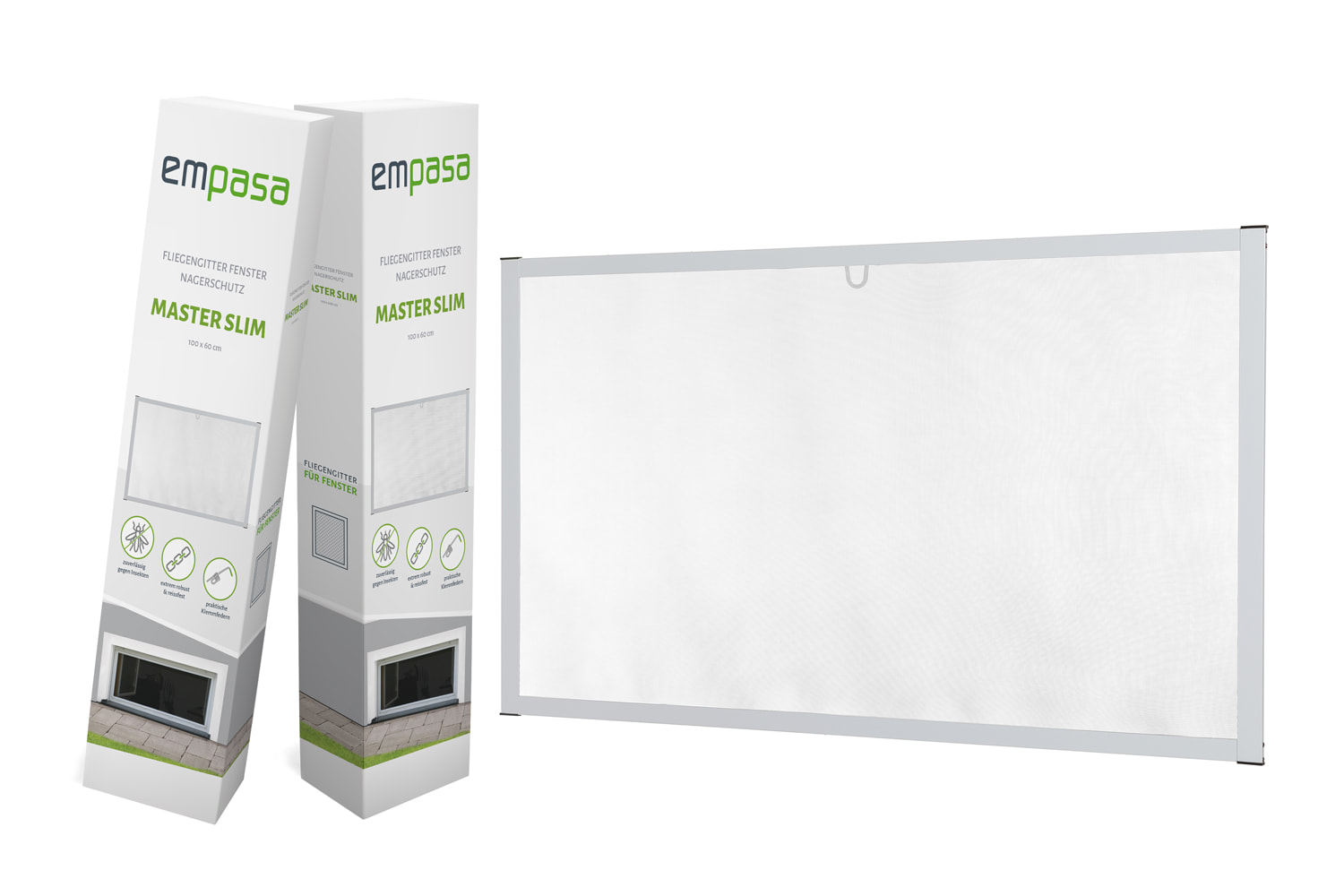 Fliegengitter Fenster Nagerschutz "MASTER SLIM", Aufgebaut - Zuschnitt - Alurahmen