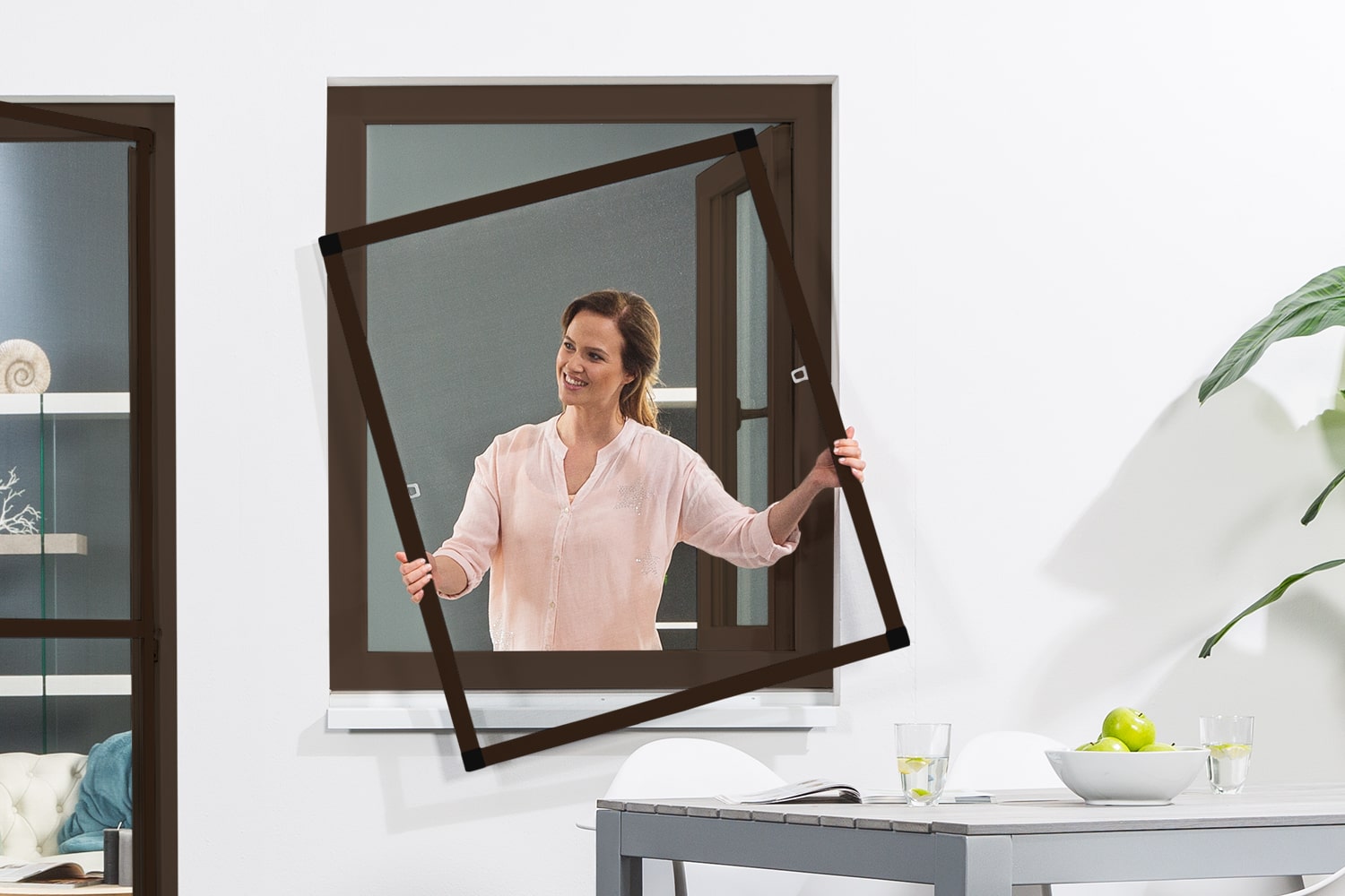 Fliegengitter Fenster "FLEX", flächenversetzte Fenster - Alurahmen - Zuschnitt