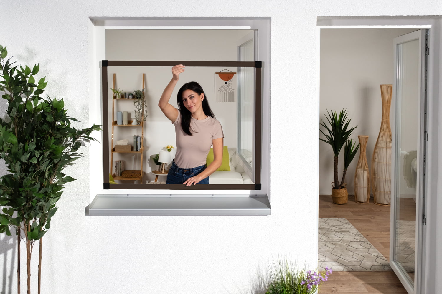 Fliegengitter Fenster Teleskopbausatz "SLIDE 2.0", 120 x 140 cm - Alurahmen