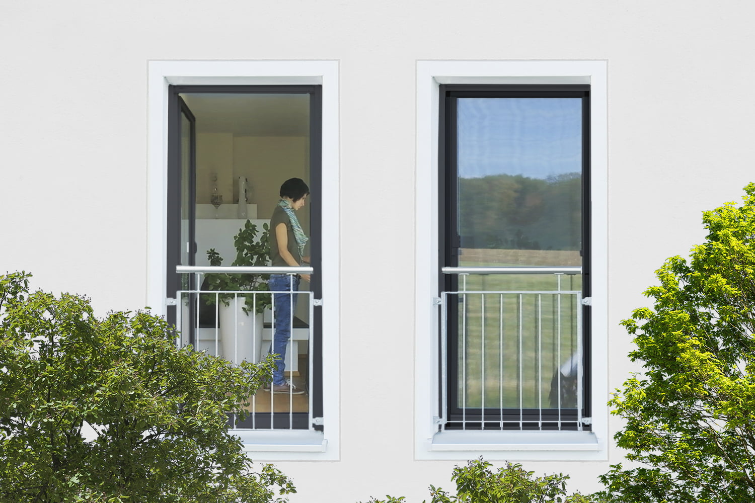 Fliegengitter Fenster "FLEX", flächenversetzte Fenster - Alurahmen - Zuschnitt