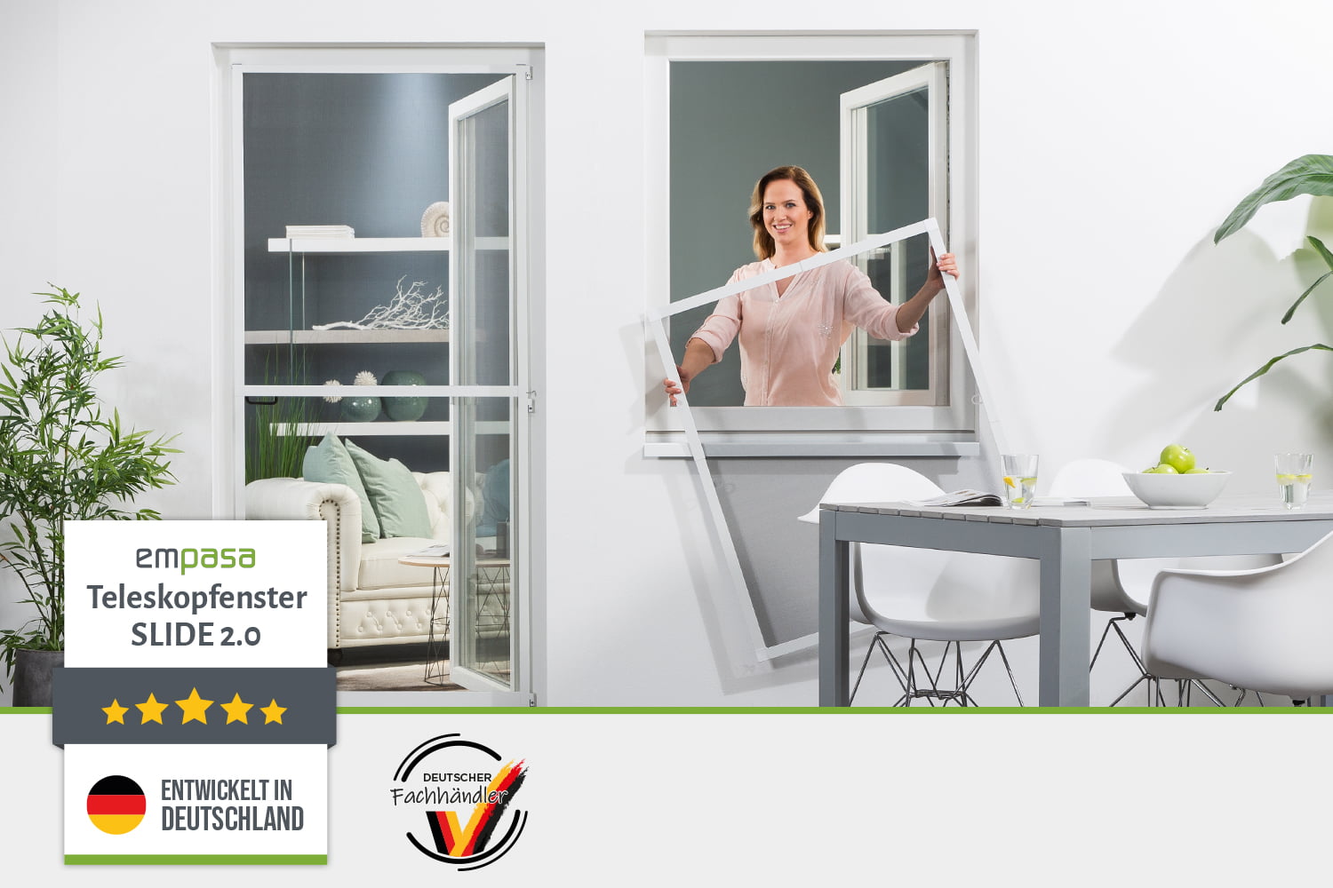 Fliegengitter Fenster Teleskopbausatz "SLIDE 2.0", 120 x 140 cm - Alurahmen