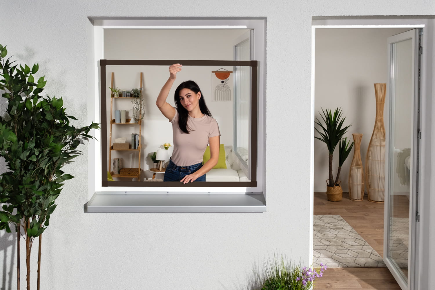 Fliegengitter Fenster Teleskopbausatz "SLIDE 2.0", 120 x 140 cm - Alurahmen