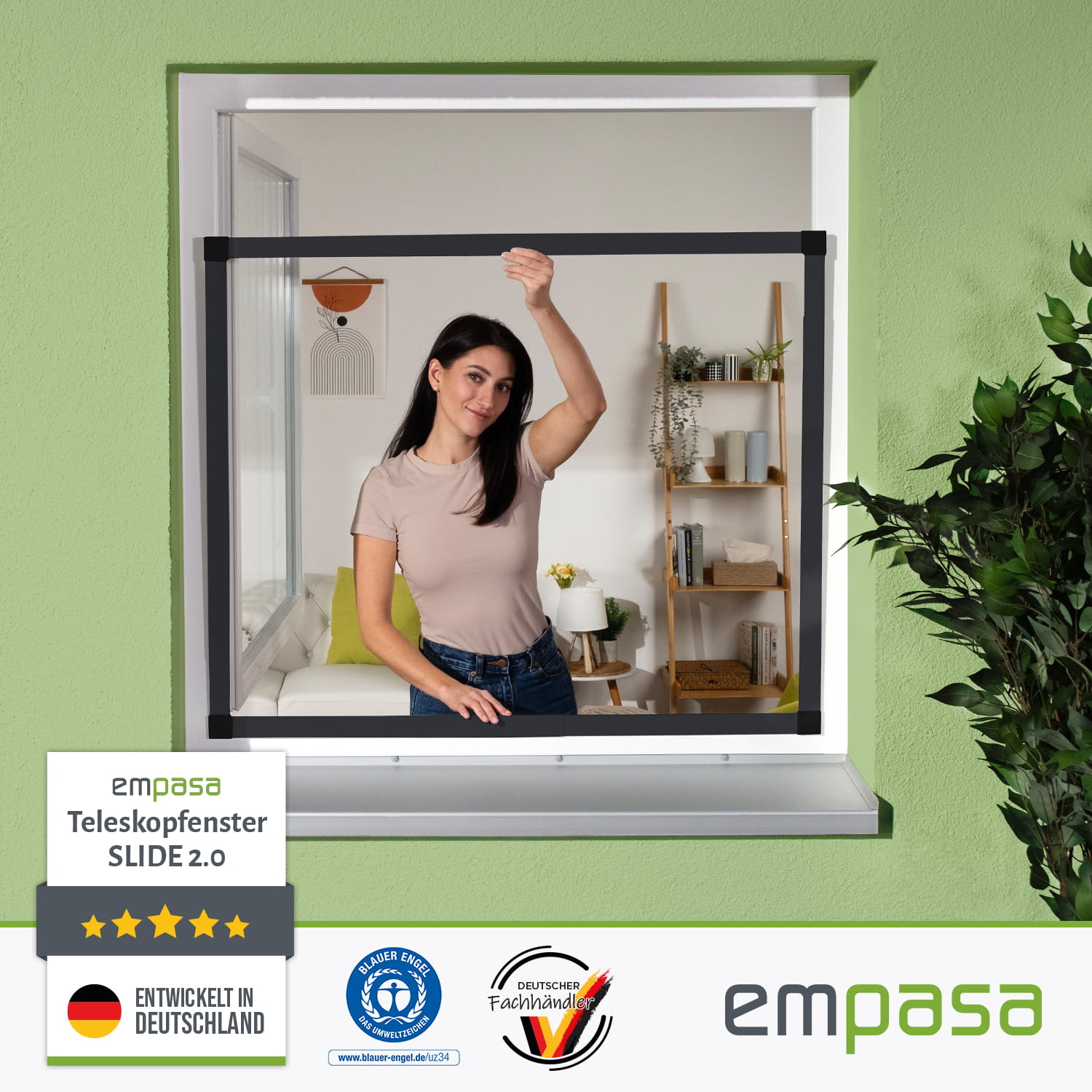 Fliegengitter Fenster Teleskopbausatz "SLIDE 2.0", 120 x 140 cm - Alurahmen amazon, anthrazit